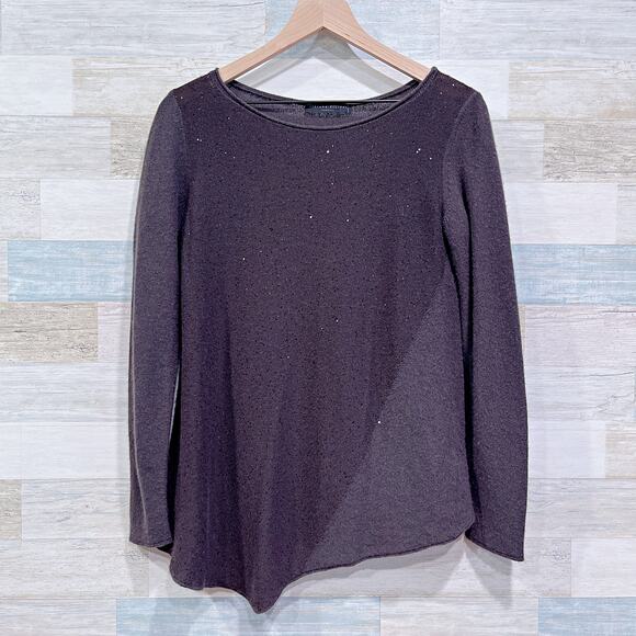 FABIANA FILIPPI 100% Italian Cashmere Asymmetric Sweater Gray Sequins Womens XS - Picture 1 of 6